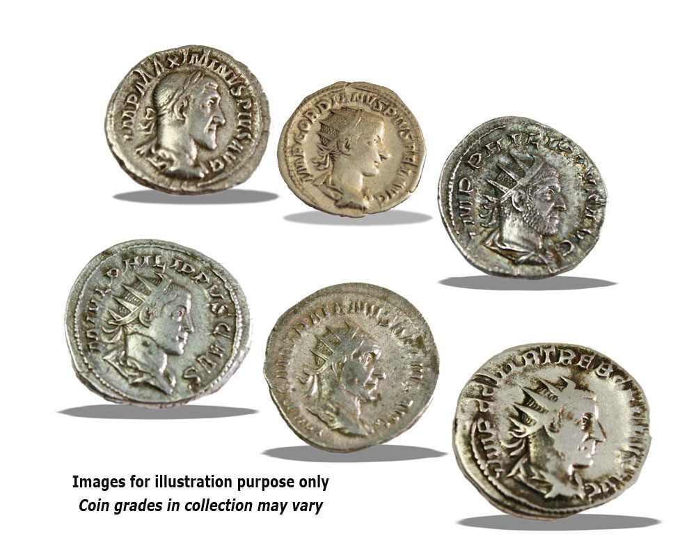The Age of Chaos: Box of 6 Roman Coins from the Crisis of Third Century  (Six-Coin Box)