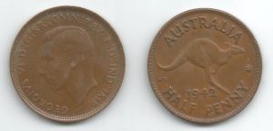 Australia KM41,42(VF) 1/2 Penny (Kangaroo)